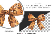 Load image into Gallery viewer, Watercolor Leopard Print Fall Bows Clip Art
