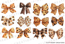 Load image into Gallery viewer, Watercolor Leopard Print Fall Bows Clip Art
