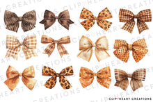 Load image into Gallery viewer, Watercolor Leopard Print Fall Bows Clip Art
