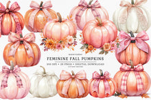 Load image into Gallery viewer, Watercolor Feminine Fall Pumpkins Clip Art
