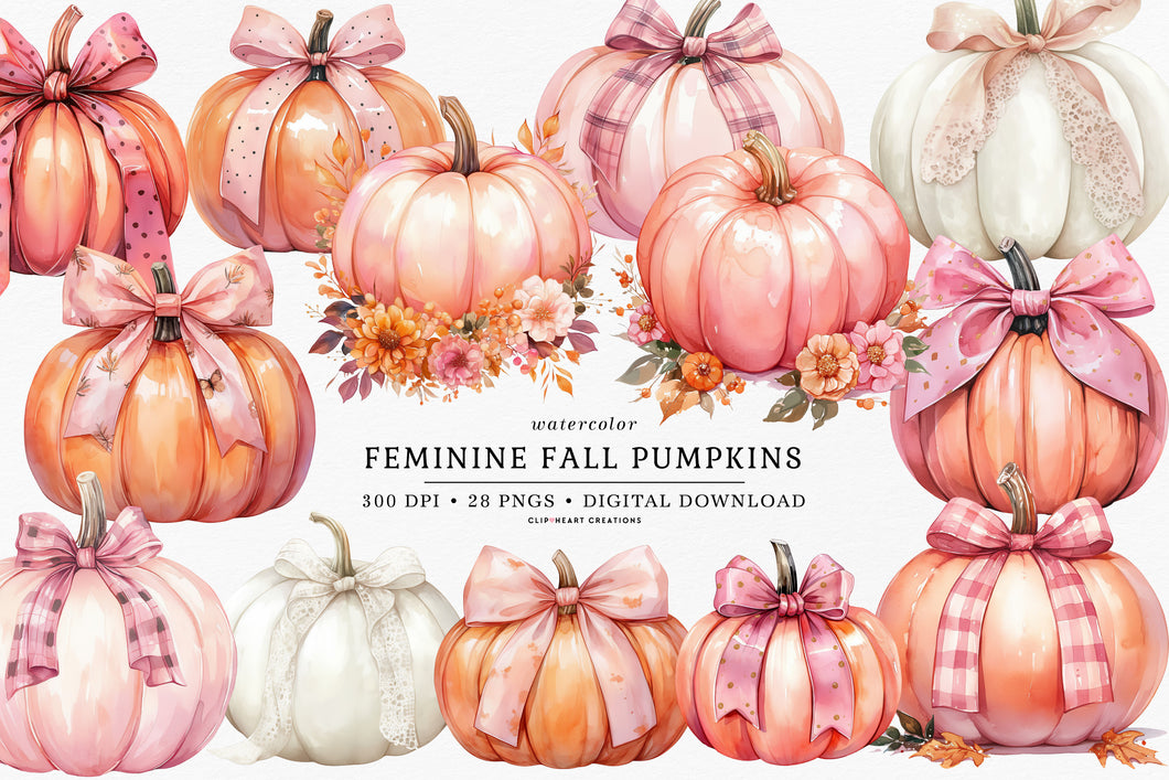 Watercolor Feminine Fall Pumpkins Clip Art