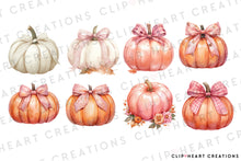 Load image into Gallery viewer, Watercolor Feminine Fall Pumpkins Clip Art
