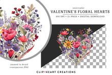 Load image into Gallery viewer, Valentine&#39;s Floral Hearts Clipart Collection
