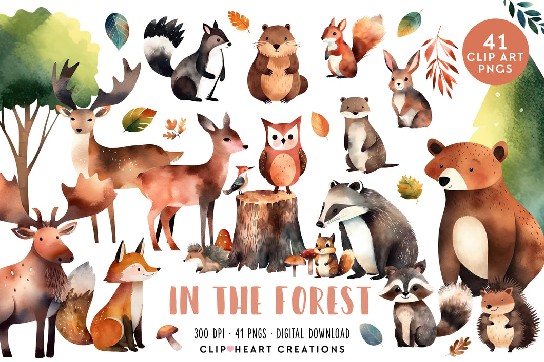 In the Forest Clip Art Watercolor Set