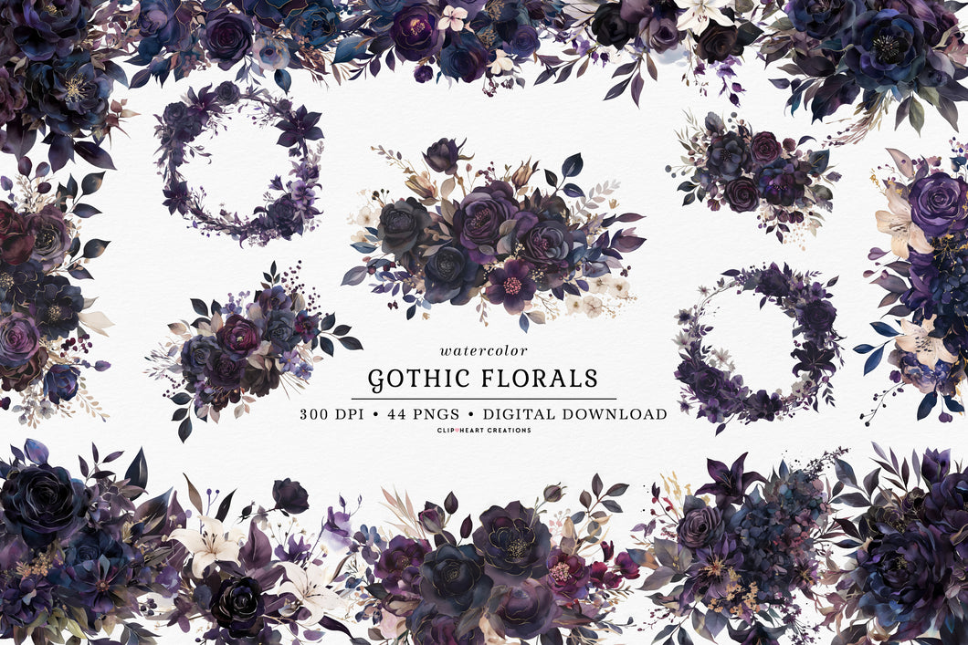 Watercolor Gothic Florals Clip Art