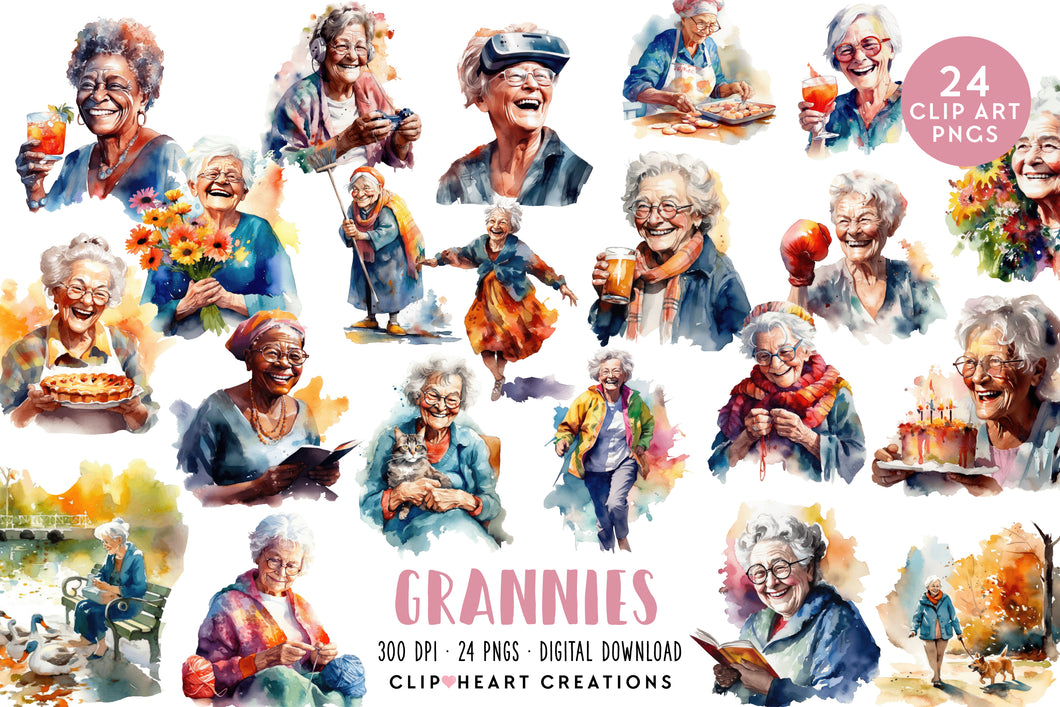 Grannies Watercolor Clipart Set