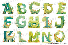 Load image into Gallery viewer, Watercolor Green Dinosaur Alphabet Clipart
