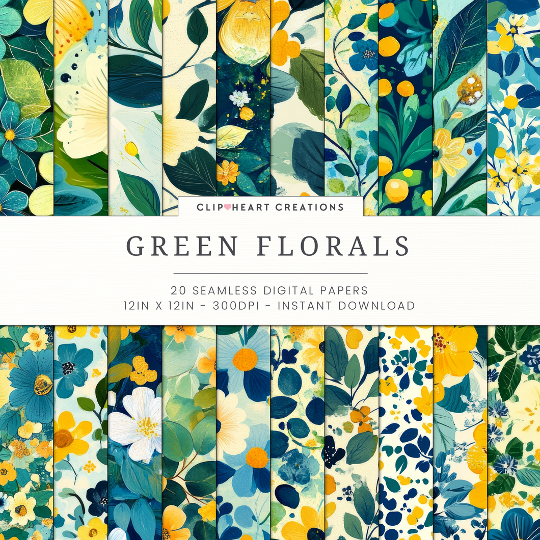 Green Florals Digital Papers