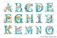 Load image into Gallery viewer, Watercolor Green Mermaid Alphabet Clipart
