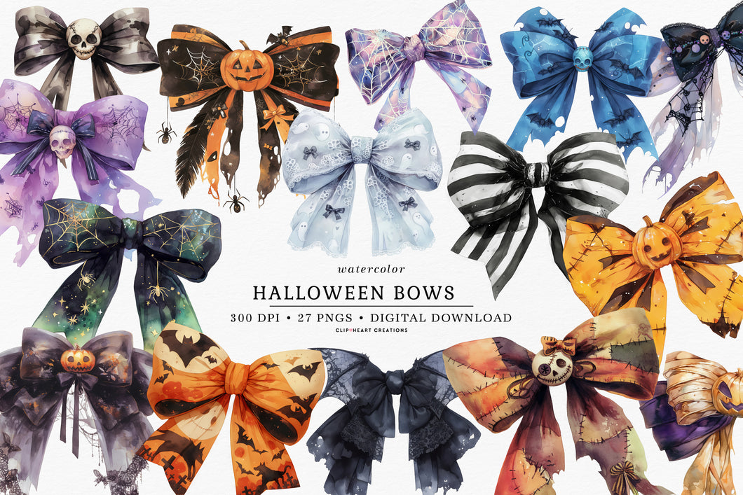 Watercolor Halloween Bows Clip Art