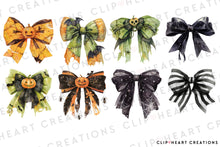 Load image into Gallery viewer, Watercolor Halloween Bows Clip Art
