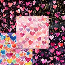 Load image into Gallery viewer, Watercolor Valentine&#39;s Day Hearts Digital Papers
