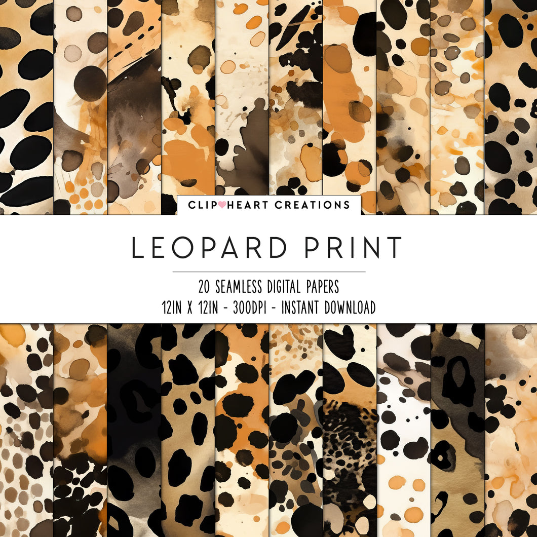 Watercolor Leopard Print Seamless Digital Papers