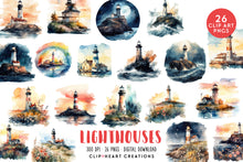 Load image into Gallery viewer, Lighthouses Watercolor Clipart Set
