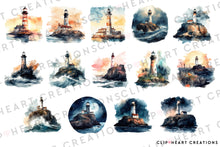 Load image into Gallery viewer, Lighthouses Watercolor Clipart Set
