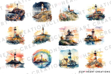 Load image into Gallery viewer, Lighthouses Watercolor Clipart Set
