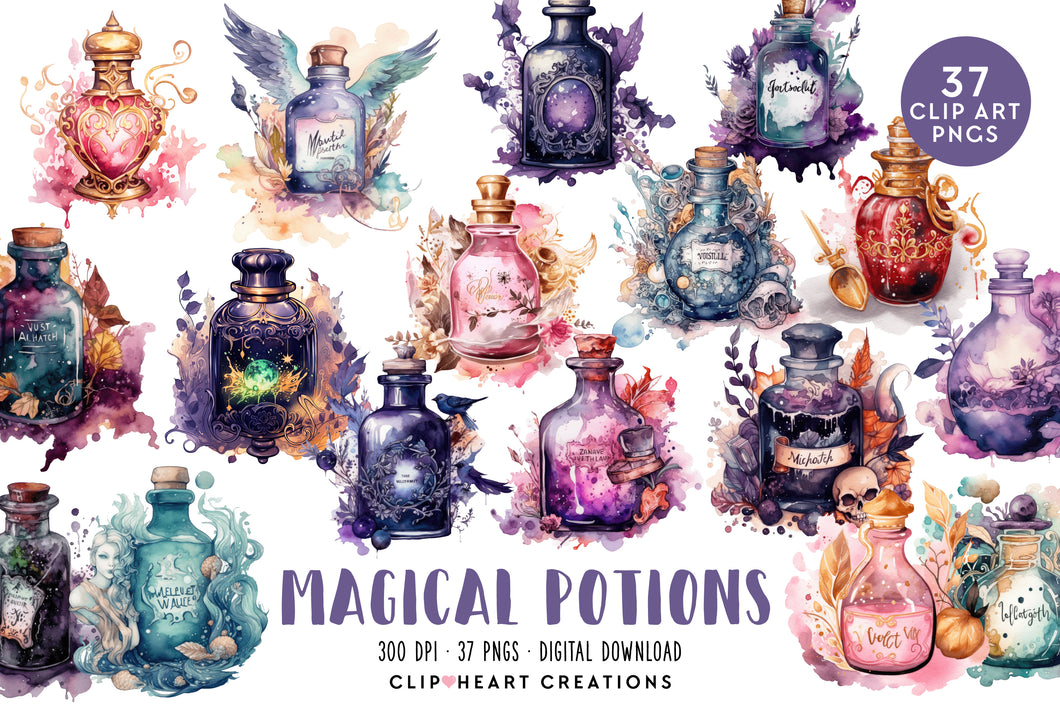 Magical Potions Watercolor Clipart Set