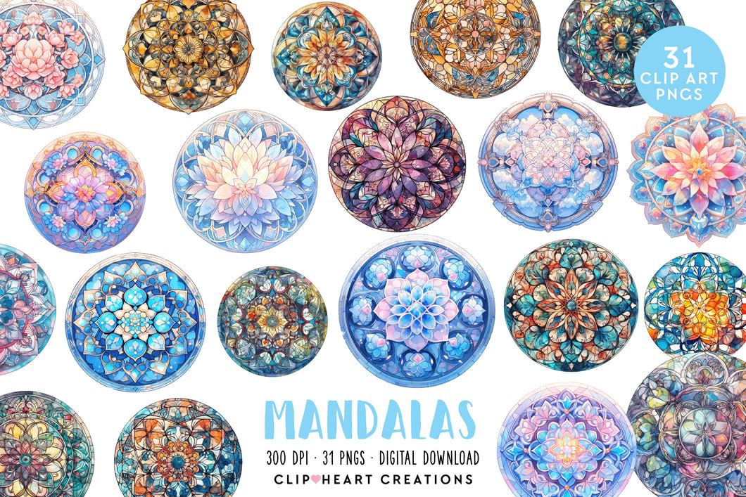 Mandalas Watercolor Clipart Set