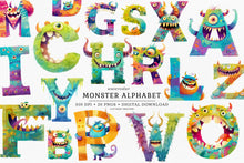 Load image into Gallery viewer, Watercolor Monster Alphabet Clipart
