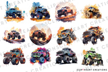 Load image into Gallery viewer, Monster Truck Watercolor Clipart Set
