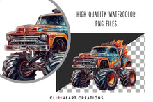 Load image into Gallery viewer, Monster Truck Watercolor Clipart Set
