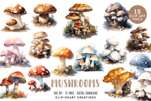 Load image into Gallery viewer, Mushroom Watercolor Clipart Set
