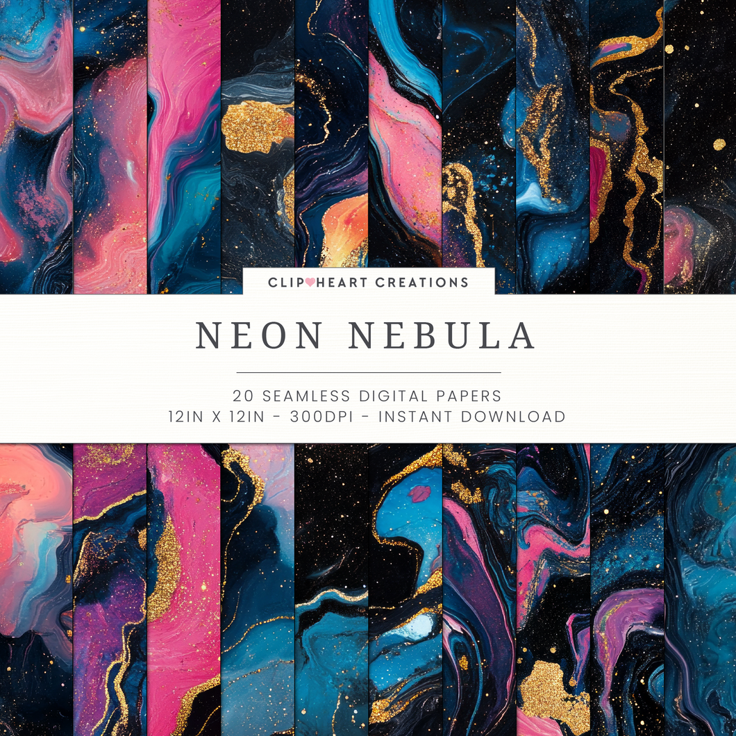 Neon Nebula Digital Papers