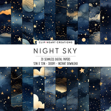 Load image into Gallery viewer, Night Sky Navy &amp; Gold Digital Papers
