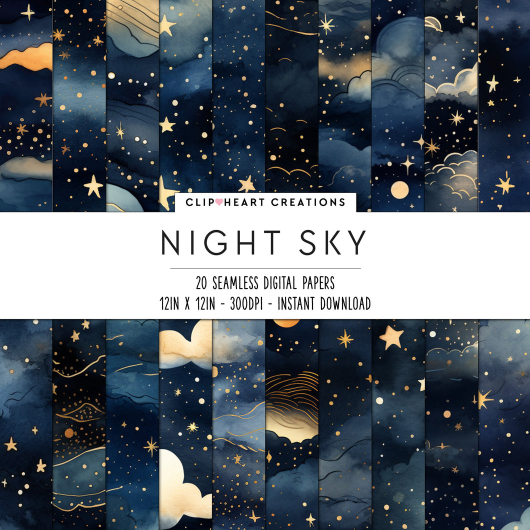 Night Sky Navy & Gold Digital Papers