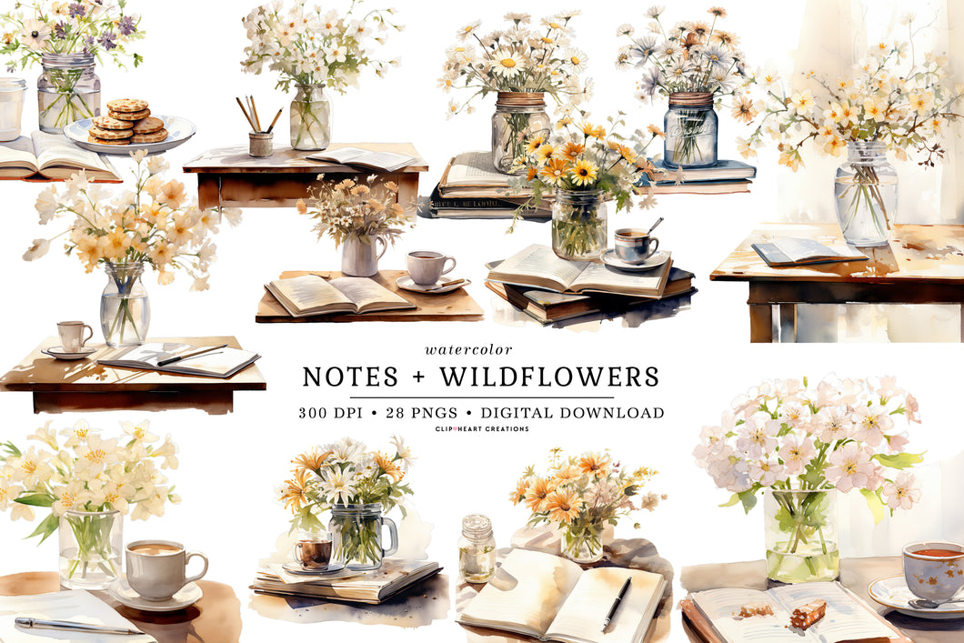 Notes + Wildflowers Clipart Collection