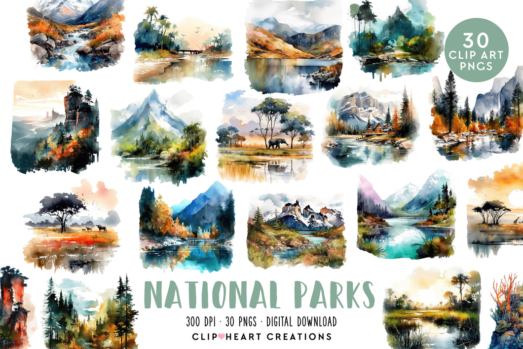 National Parks Watercolor Clipart Set