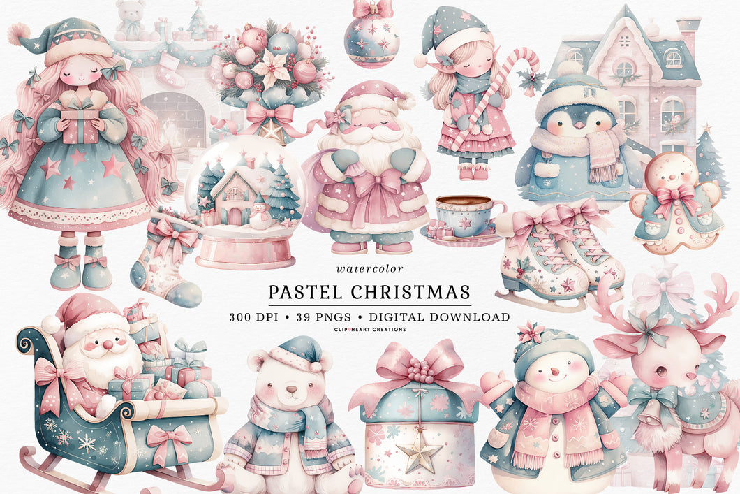 Watercolor Pastel Christmas Clip Art