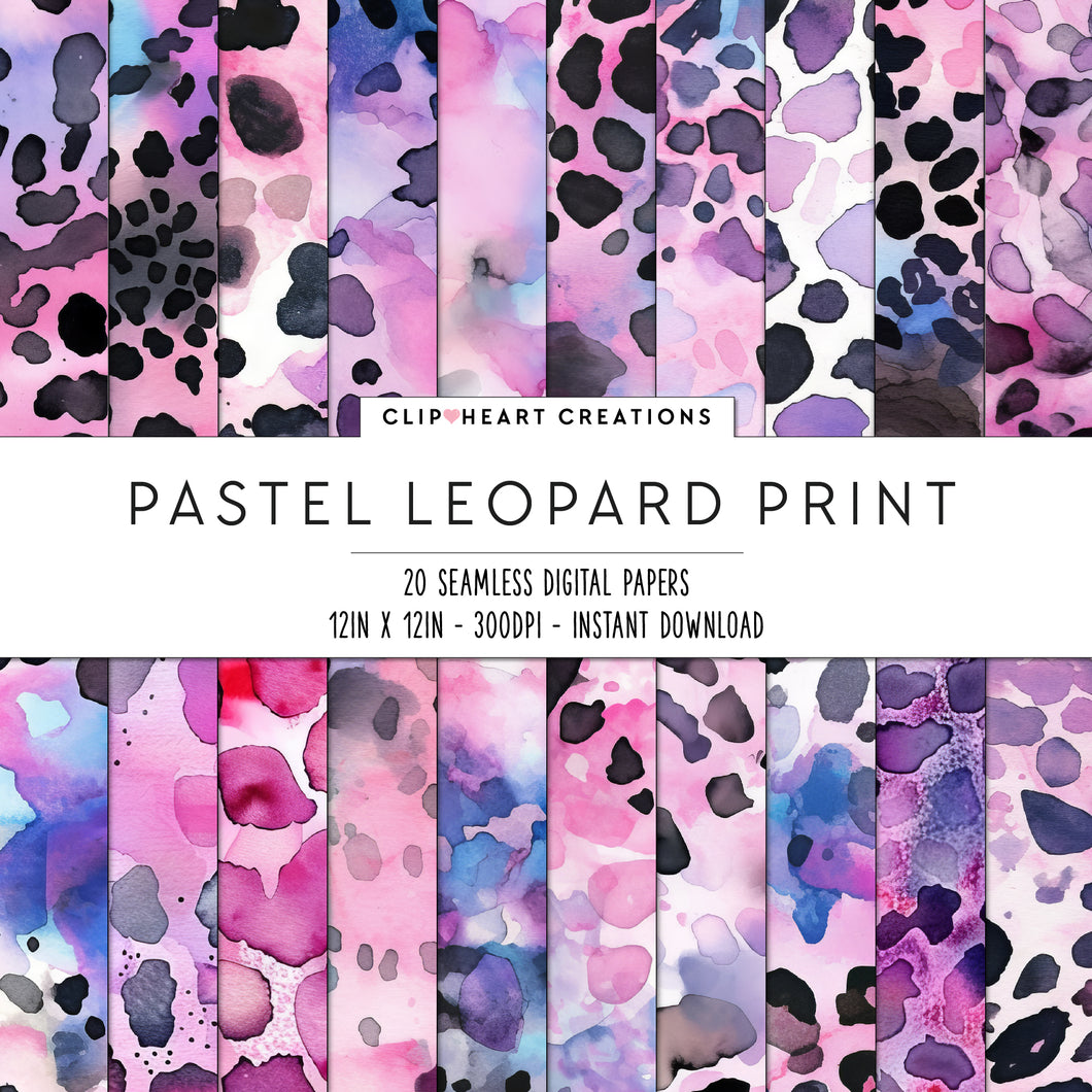 Watercolor Pastel Leopard Print Seamless Digital Papers