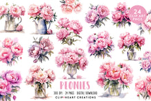 Load image into Gallery viewer, Peonies Watercolor Clipart Set
