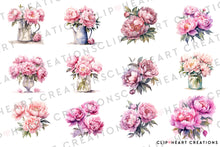 Load image into Gallery viewer, Peonies Watercolor Clipart Set
