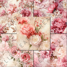 Load image into Gallery viewer, Pink Floral Ephemera Seamless Digital Papers
