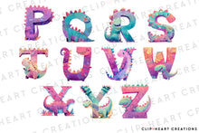 Load image into Gallery viewer, Watercolor Pink Dinosaur Alphabet Clipart
