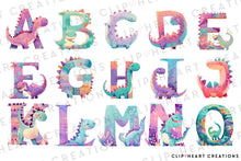 Load image into Gallery viewer, Watercolor Pink Dinosaur Alphabet Clipart
