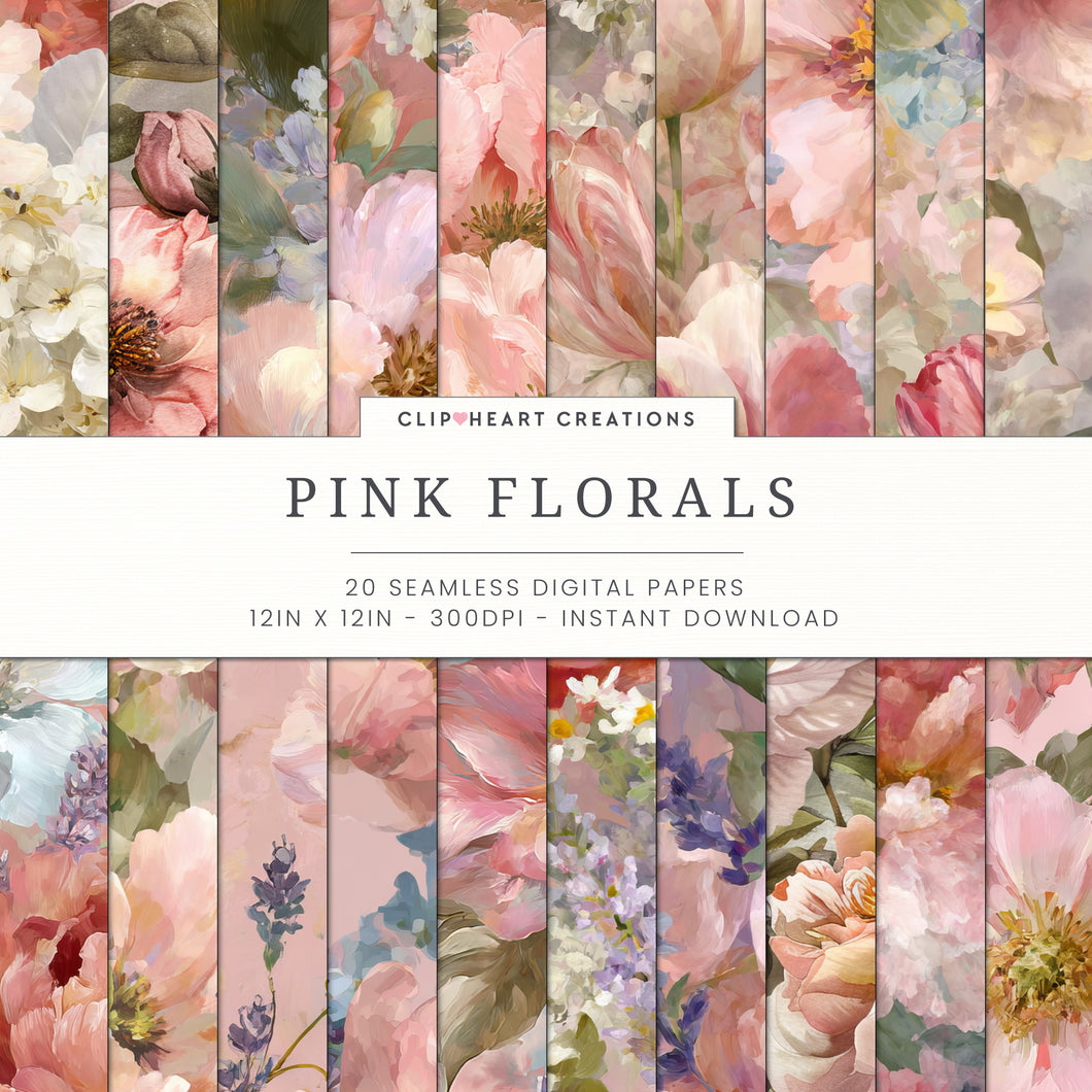 Pink Florals Digital Paper Pack