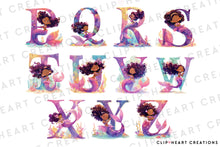 Load image into Gallery viewer, Watercolor Purple Mermaid Alphabet Clipart
