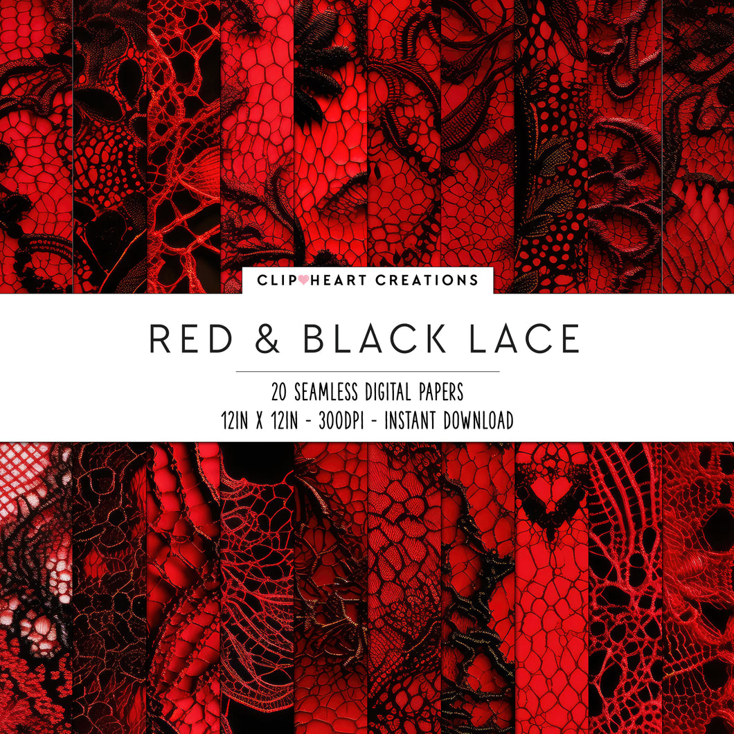 Red & Black Lace Seamless Digital Papers