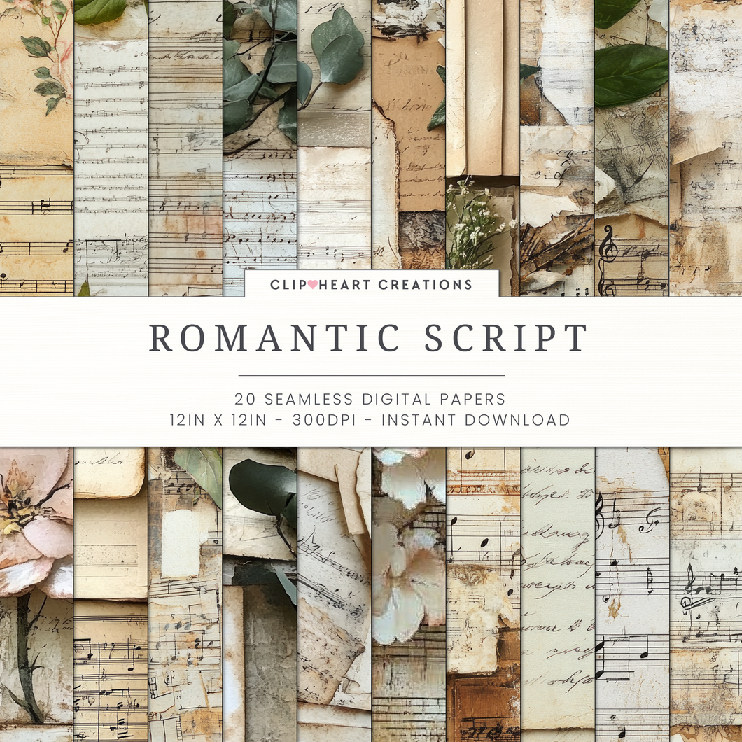 Romantic Script Digital Papers