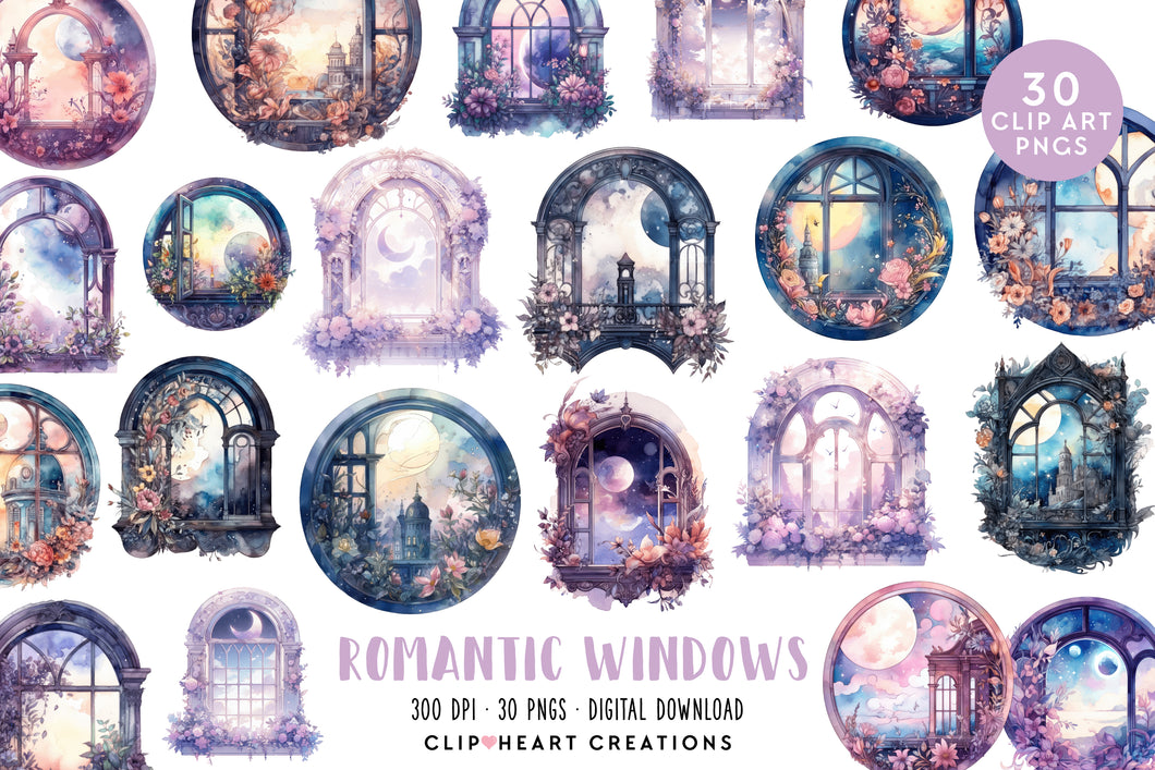 Romantic Windows Watercolor Clipart Set