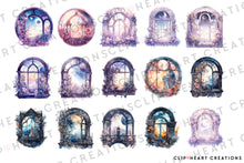 Load image into Gallery viewer, Romantic Windows Watercolor Clipart Set
