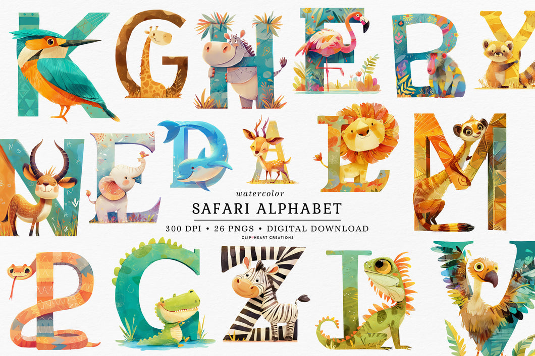 Safari Animal Alphabet Clipart