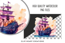 Load image into Gallery viewer, Magical Ships Watercolor Clipart Set
