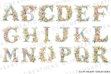 Load image into Gallery viewer, Watercolor Spring Floral Alphabet Clipart
