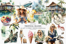 Load image into Gallery viewer, Watercolor Tropical Island Clip Art
