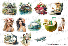 Load image into Gallery viewer, Watercolor Tropical Island Clip Art
