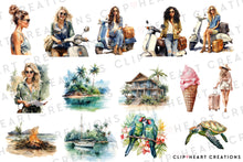 Load image into Gallery viewer, Watercolor Tropical Island Clip Art
